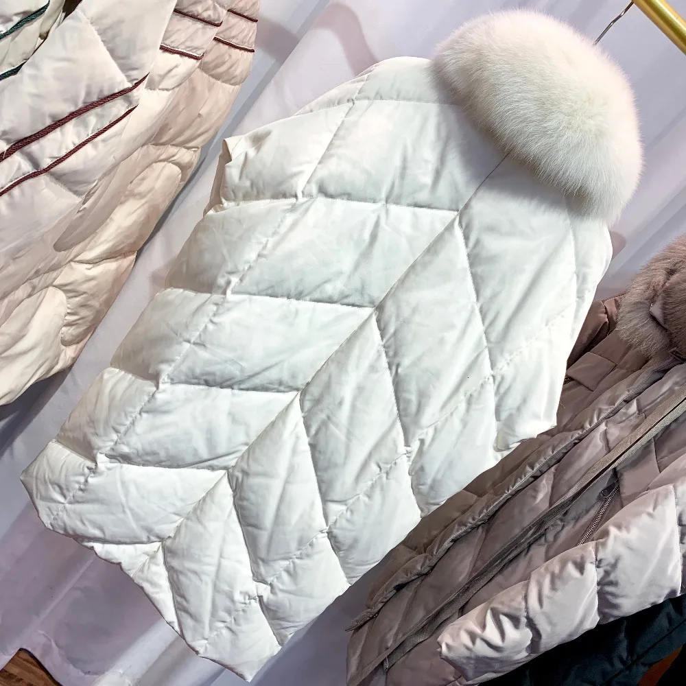 Лисий природный натуральный мех воротник белая утка пуховик для женщин плюс размер теплая зимняя куртка для женщин пальто женский пуховик Длинная парка D09