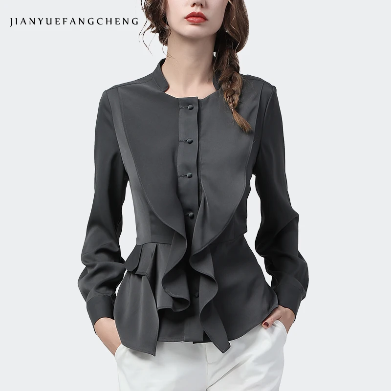 Fashion Women Square Neck Shirt Ruffles Long Sleeve Peplum Top Elegant Slim Solid Color 2020 Spring New Ladies Office Blouses 2