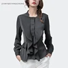Fashion Women Square Neck Shirt Ruffles Long Sleeve Peplum Top Elegant Slim Solid Color 2020 Spring New Ladies Office Blouses 2
