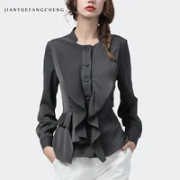 Fashion Women Square Neck Shirt Ruffles Long Sleeve Peplum Top Elegant Slim Solid Color 2020 Spring New Ladies Office Blouses 2