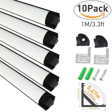 10 шт 3 фута/1 м черный V-shape 12 мм светодиодный алюминиевый профиль с крышкой, торцевые колпачки и зажимы для светодиодной полосы света Installation-V02