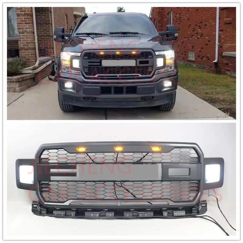 Модифицированная Передняя гоночная решетка RAPTOR GRILL BUMPER MESH накладка маска гриль подходит для FOT F-150 F150 автомобильные аксессуары для пикапа - Цвет: white led