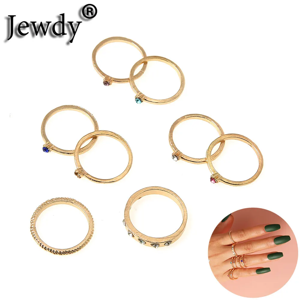 

8Pcs/Set Rhinestone Rings Set Boho Birthstone Crystal Simple Style Finger Jewelry for Women Girls New Years Decoration Gifts