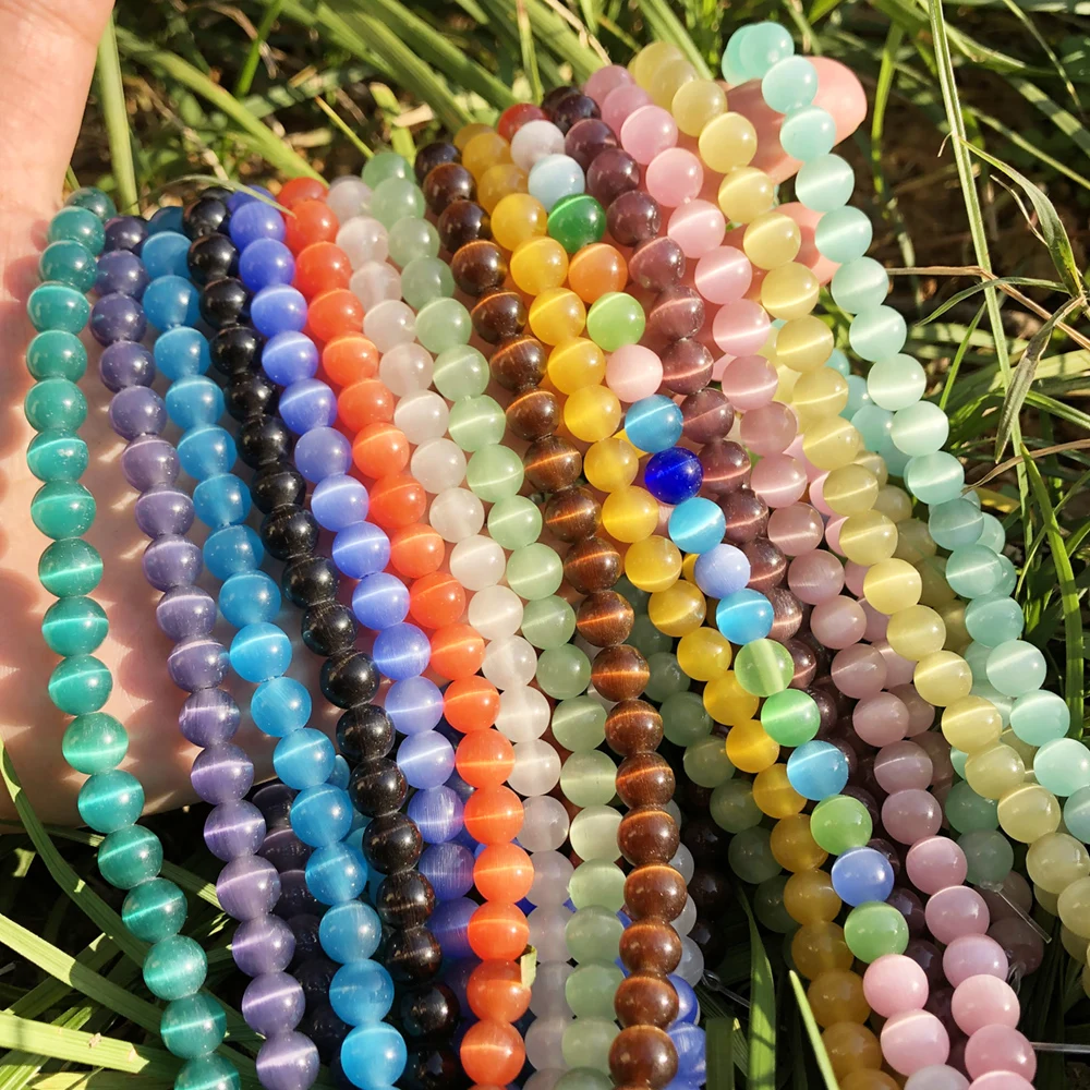 Loose Stone Beads Cat Eye Natural Opal Round Beads For Jewelry Making DIY Bracelet 15'' 4 6 8 10 12mm