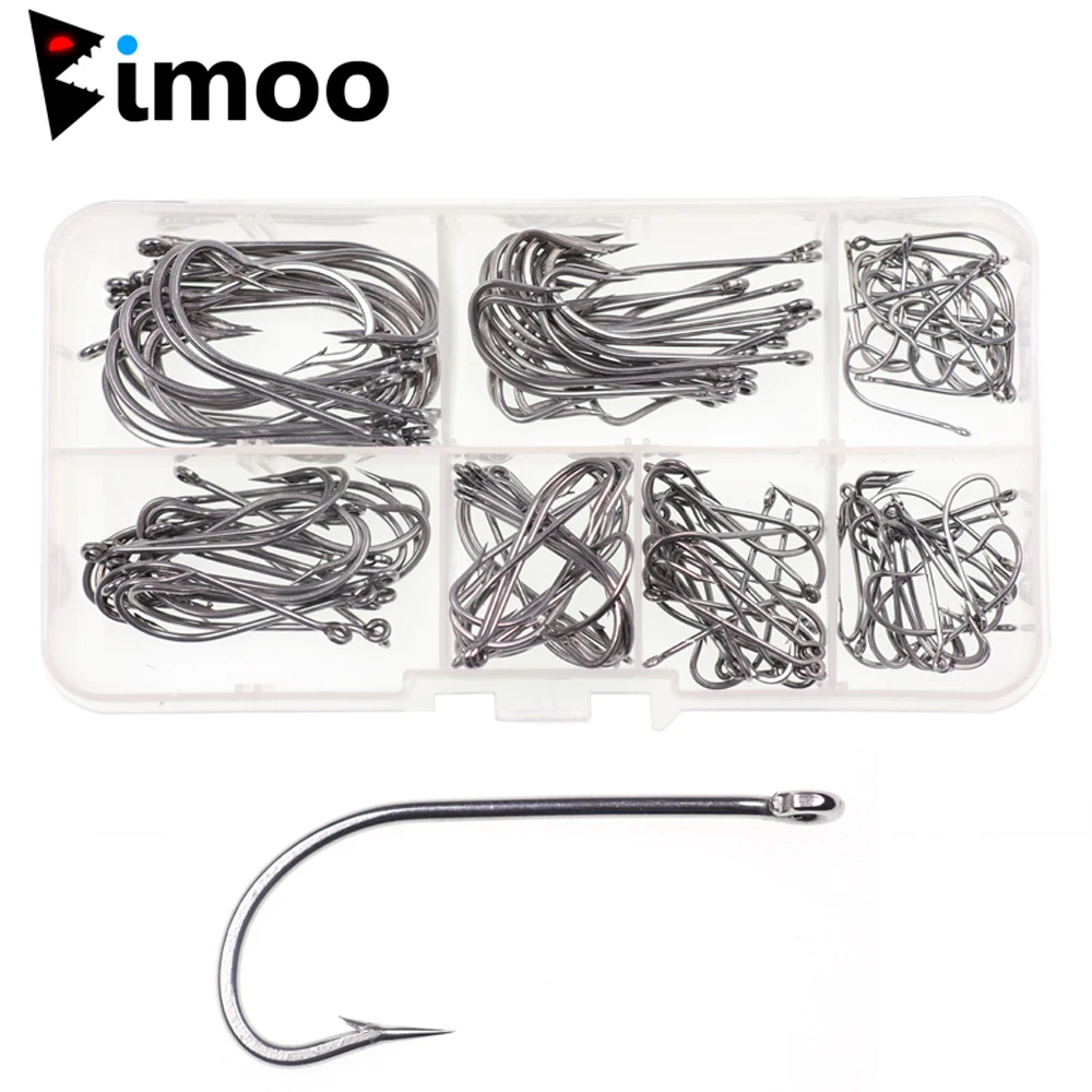 

Bimoo 140pcs set 7 Mix Sizes Stainless Steel Fishing Hook O'SHAUGHNESSY Long Shank Saltwater Fish Hook Streamer Fly Tying Hooks
