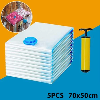 

5Pcs 70*50cm Vacuum Storage Compressed Bags+1Pcs Hand Manual Pump Clothes Suction Compression Travel Saving Space Packing Bag
