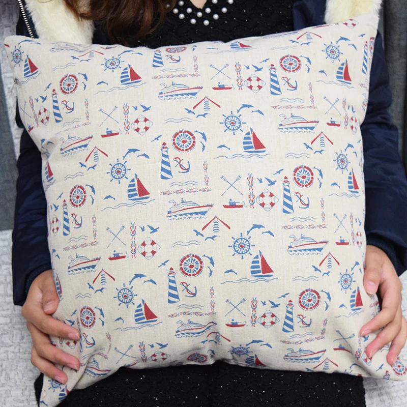cartoon sailboat lighthouse 44*44cm pillow case cafe sofa cushion cover home decor kussenhoes housse de coussin pillow cover