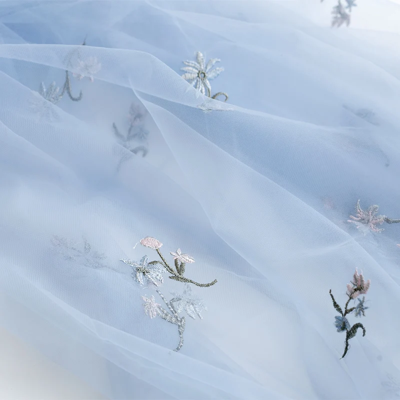 

Orchid flower embroidery lace fabric Soft mesh tulle fabric net yarn handmade diy wedding dress skirt clothing material 50x160cm