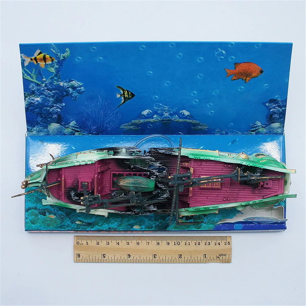 Украшение аквариума пейзаж Аквариума Пиратский корабль светящийся орнамент водный пейзаж затонувший кораблекрушение декорации аквариума