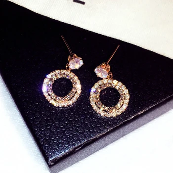 Korean Trendy Full Rhinestone Hollow Earrings for Women Transparent Zirconia CZ Stud Earrings Wedding Bridal Pendant Accessories