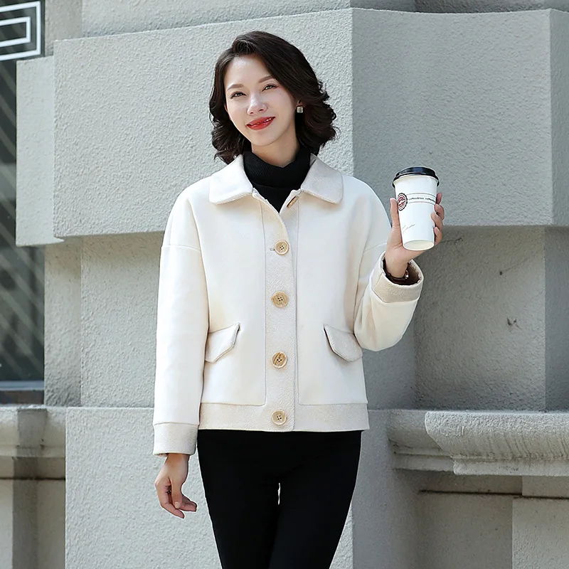 

Woolen Jacket Women's Short Korean-style 2019 Autumn And Winter New Style Thick Large Size Lamb Fur Collar ke li rong Woolen Ove