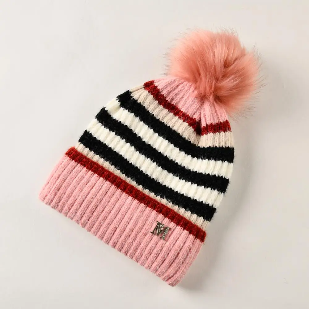 Pink Женские вязаные шапочки шерстяные зимние шапки для женщин повседневные осенние вязаные шапочки для девочек новая мода высокое качество мягкий шерстяной помпон шапка - Цвет: Pink