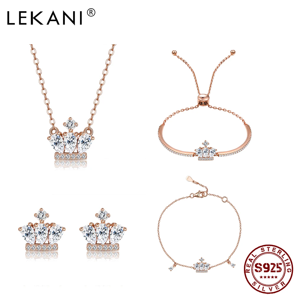 

LEKANI 925 Silver Jewelry Sets Earrings Bracelet Bangle Necklace Rose Gold Shinning Zircon Women Engagement Wedding Jewelry Hot