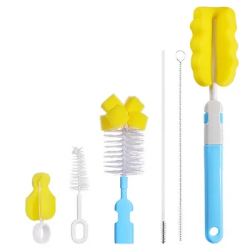

High Quality Bottle Brush 6 Pcs / Set Convenient Clean Tools Sponge Plastic Glass Cup Feeding Bottles Soother Nipple Brushes Hot