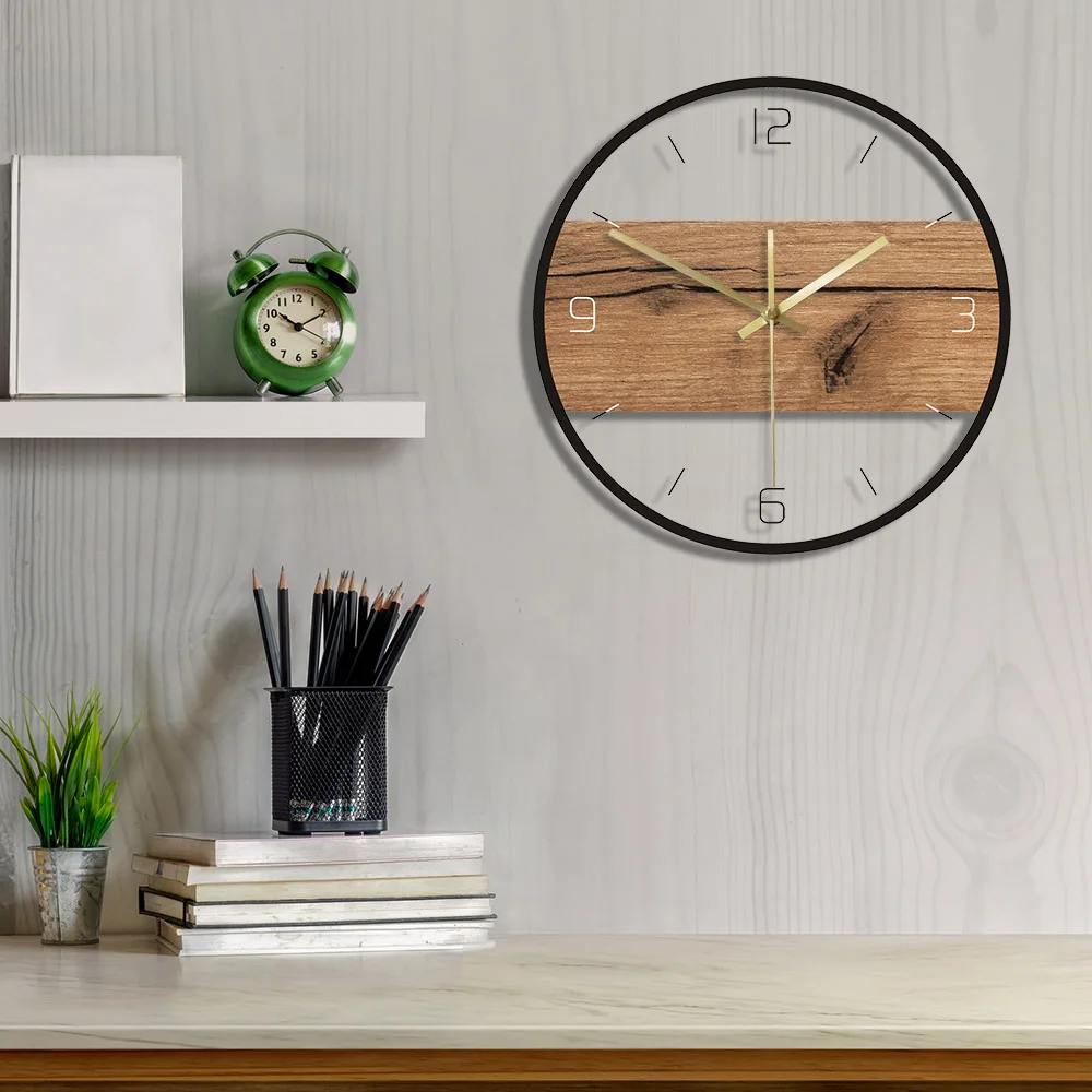 Old Wood Pattern Texture Acrylic Wall Clock Rustic Wood Cabin Country Wall Home Decor Silent Movement Printed Clock Wall Watch Just6F