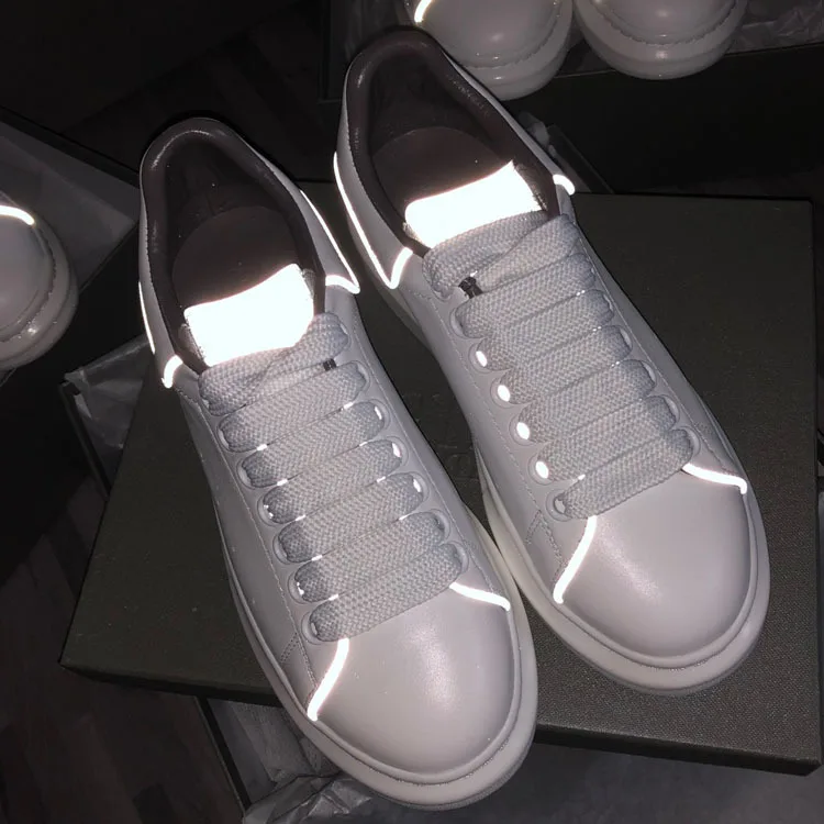 

High Quality Reflective White Shoes Genuine Leather Fashion Lace-up Shoes Casual Shoes Men Shoes Leather Sneakers Men Footwear