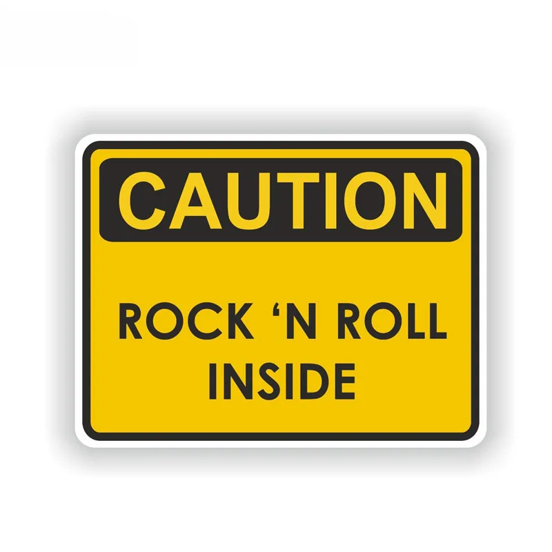 

Interesting Accessories Car Sticker Caution Rock N Roll Inside Warning Music Sound Heavy Cover Scratches Decal PVC 14cm X 10cm