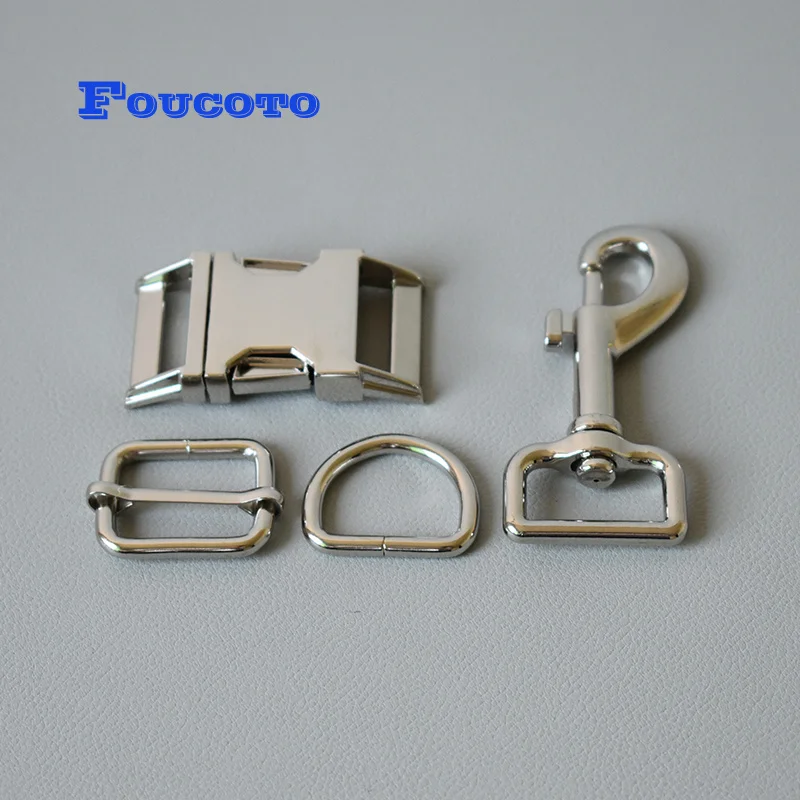 

50 sets/lot Metal buckles D Dee ring adjuster 25mm webbing for dog collar leash rope clip clasp snap hook DIY sewing accessories