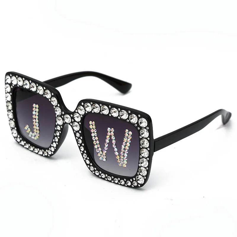 Модные квадратные солнцезащитные очки с бриллиантами Женские Роскошные брендовые тренды преувеличенные розовые черные J& W негабаритные женские очки UV400 Oculos - Цвет линз: 1