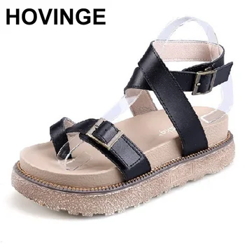 

HOVINGE 2020 New Summer Women Sandals Buckle Design Black White Platform Comfortable Sandals Women Thick Sole Beach Casual Shoes
