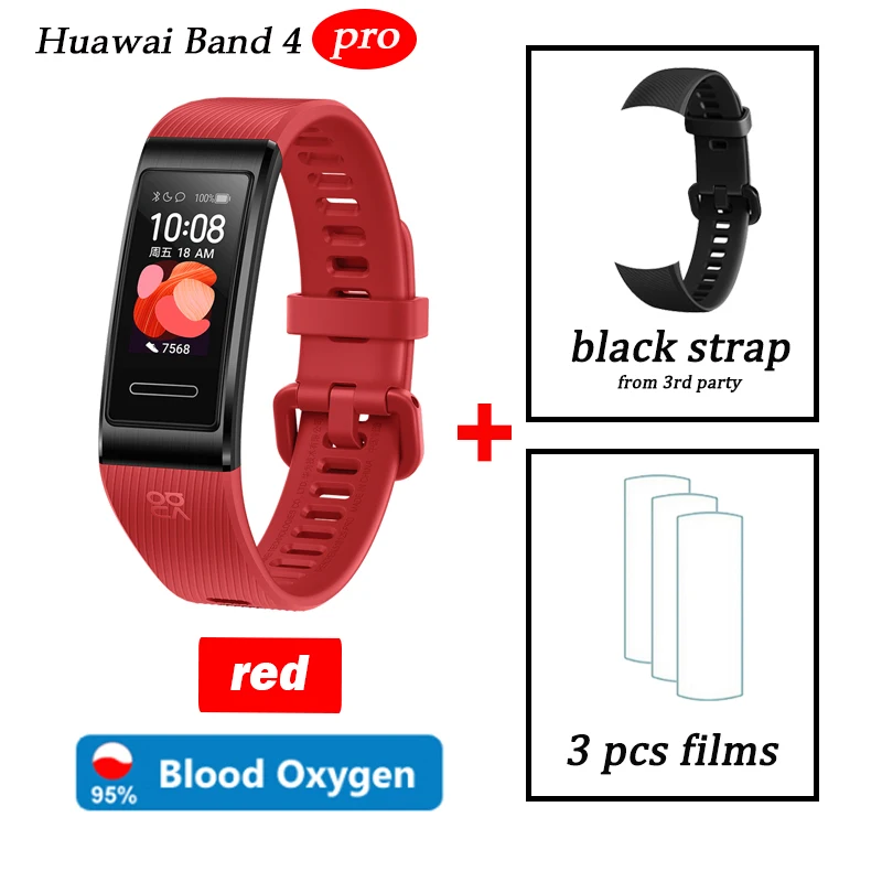 red n black strap Huawei Band 4 pro SmartBand монитор сердечного ритма автономный gps проактивный мониторинг здоровья SpO2 кислорода в крови - Цвет: red n black strap