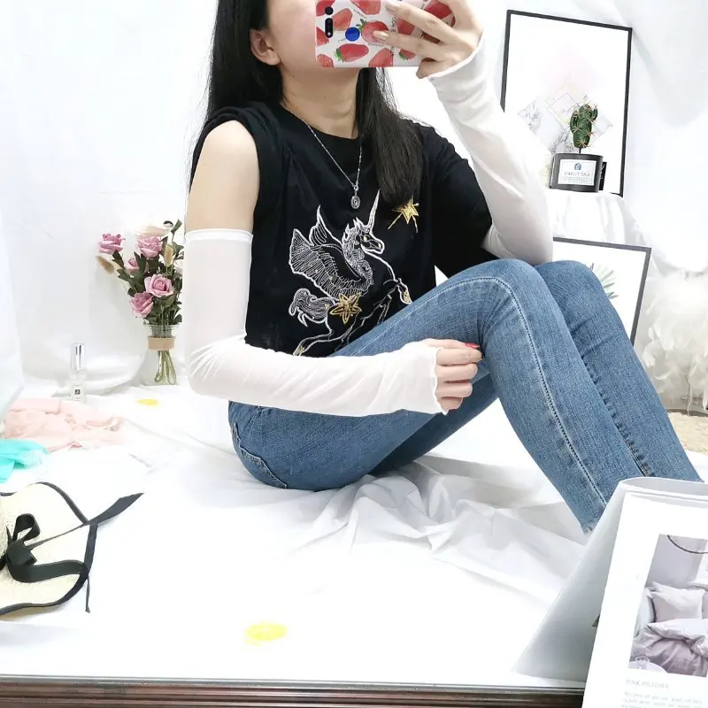 Материал: Южная Корея, Dongdaemun, летняя, для вождения, для верховой езды, защита от солнца, Hyuna, сплошной цвет, вискоза, манжета, ледяной рукав, INS