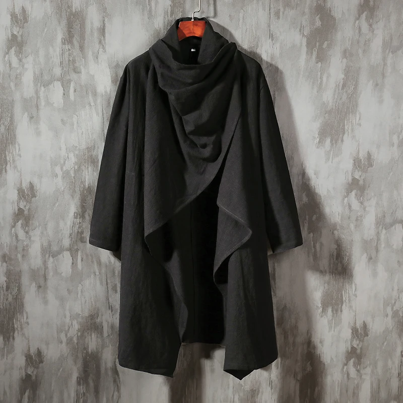 Chinese Traditional Dress Plus Size Cotton Linen Windbreaker Retro Long Cloak Men Tibetan Clothing Oversized Hanfu Male