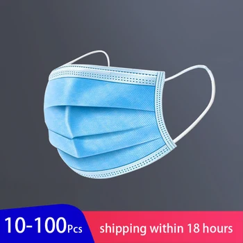 

10 / 20 / 50 / 100 Pcs Face Mask Disposable Non woven 3 Layer Ply Filter Mask Mouth Mask Breathable Fpp2 Earloops Masks pm25