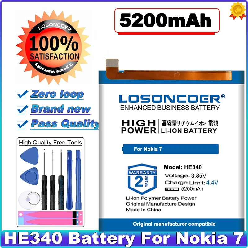 

0 Cycle 100% New LOSONCOER 5200mAh HE340 High Capacity Smart Phone Battery For Nokia 7 Nokia7 7.1 TA-1041 Batteries~In Stock