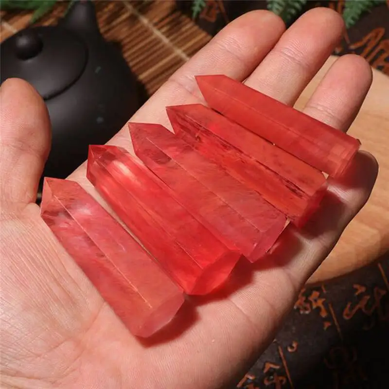 40-50 мм Кварцевый Кристалл популярный натуральный красный плавильный точечный лечебный обелиск шестиугольный жезл для рейки геодные камни и кристаллы 661SJ10