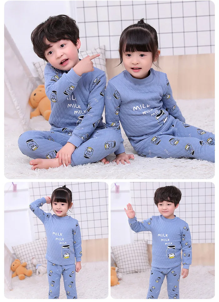 Зимние Детские пижамные комплекты теплая Пижама для мальчиков, утолщенная одежда для сна для девочек флисовое термобелье из хлопка для 6, 8, 10, 12, 14 лет