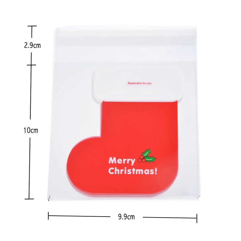 50 шт. самоклеющиеся мешок для конфет Рождество самозапечатывающаяся сумка пластиковые печенья мешочки многоразовые закрывающиеся новогодние подарочные сумки Navidad - Цвет: K