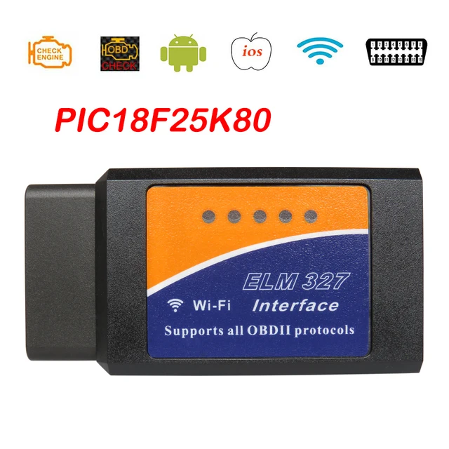 PIC18F25K80 OBD2 الماسح الضوئي ELM327 V1.5 واي فاي iOS السيارات التشخيص الماسح الضوئي للسيارة الدردار 327 فولت 1.5 واي فاي الدردار 327 OBD 2 أدوات التشخيص