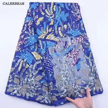 

New Luxury Blue French 3D Sequin Lace Fabric 2020 High Quality Lace Wax Print For Dress African Nigerian Tulle Lace Fabric S1985