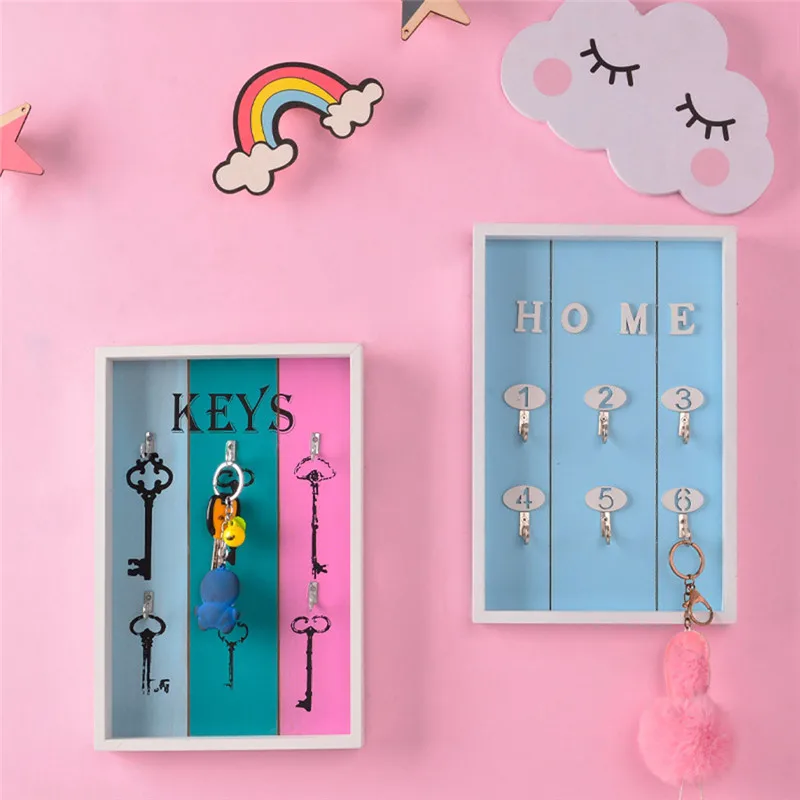 

2019 Storage Box Hanger Wall Mounted Key Holder Wooden Key Hanger With 6 Hook Home Ornaments Creative ins Organizers Drop #0729