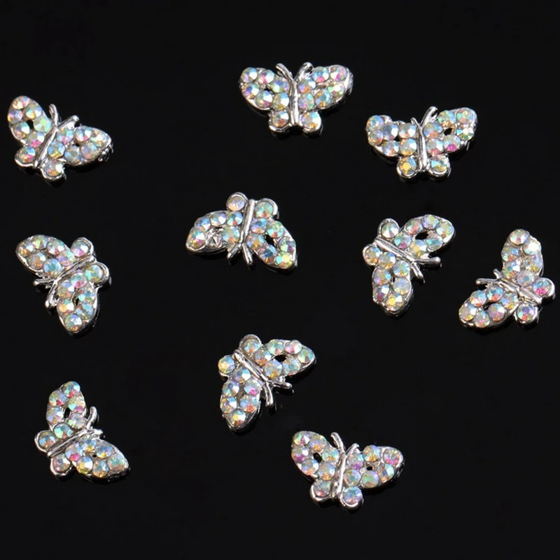 Butterfly Beads 10 pieces Silver 3D Alloy Nail Art Slices Glitters DIY Decorations | Красота и здоровье