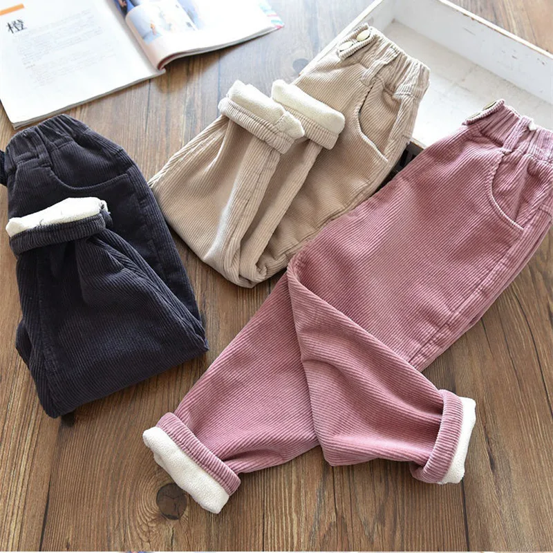 Kids Warm Pants Boy Girls Autumn Winter Corduroy Thick Outer Wear Sports Trousers 3-10Y Children Clothes Casual High Waist Pants girls pants boys pants kids pants girls trousers