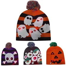 Хит дизайна, светодиодный шляпы для Хэллоуина, шапочка, свитер, Рождественская Шляпа Санты, светящаяся вязаная шапка для детей, взрослых, для рождественской вечеринки
