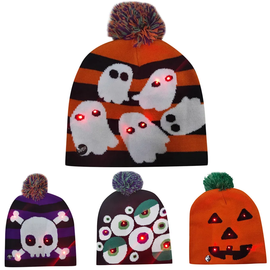 

2020 HOT Designs LED Halloween Hats Beanie Sweater Christmas Santa Hat Light Up Knitted Hat for Kid Adult For Christmas Party