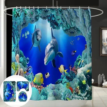 

cortinas de bano navidad bathroom curtain set with rug waterproof sea underworld prints shower curtains decor bath screen DW057