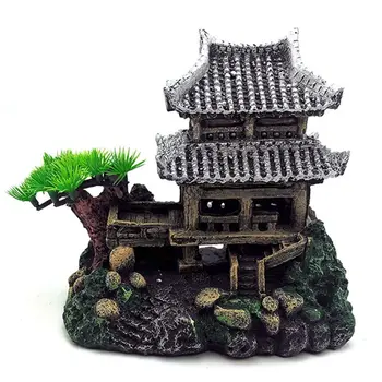

Ancient Architecture Aquarium Fish Tank Landscaping Decoration Vintage Home Resin Hideaway Shrimp Breeding Shelter Multiple Hole