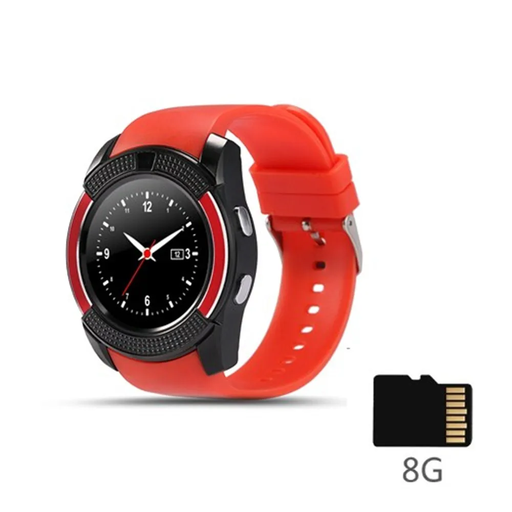 Смарт-часы V8, Bluetooth, Смарт-часы с сенсорным экраном, наручные часы с камерой, слотом для sim-карты, водонепроницаемые спортивные часы для Android - Цвет: red 8G Card