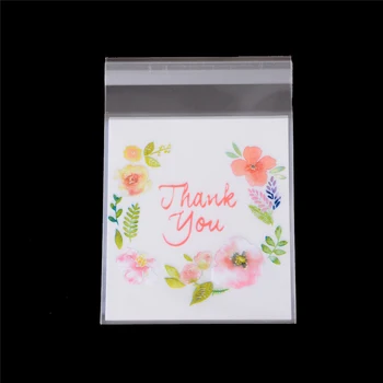 

100pcs Beautiful Thank You Candy Cookie Bags Wedding Birthday PartyCraft Self-adhesive Plastic Biscuit Packaging GiftBag 10x10cm