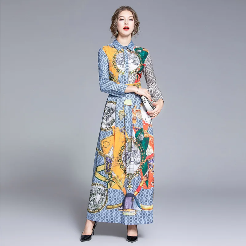 

Photo Shoot 2019 Europe And America Versitile Fashion Waist Hugging Slimming Positioning Floral Printed Dress