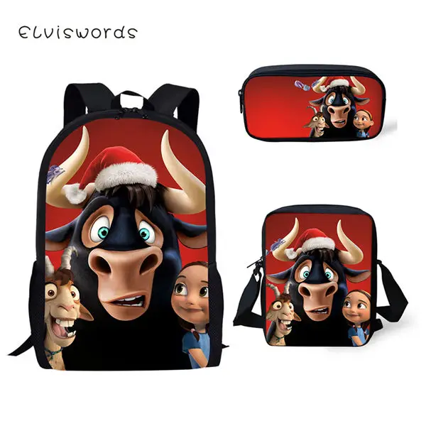Модный детский рюкзак ELVISWORDS, комплект из 3 предметов, школьные сумки с узором Ferdinand, рюкзак для школьников Kawaii Animal, рюкзак/сумки с откидным клапаном/пеналы для ручек - Цвет: CDWX770CEK