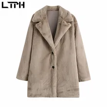 

LTPH vintage loose faux fur coat women winter jacket long sleeve concise single breasted thicken warm oversized outwear 2021 new