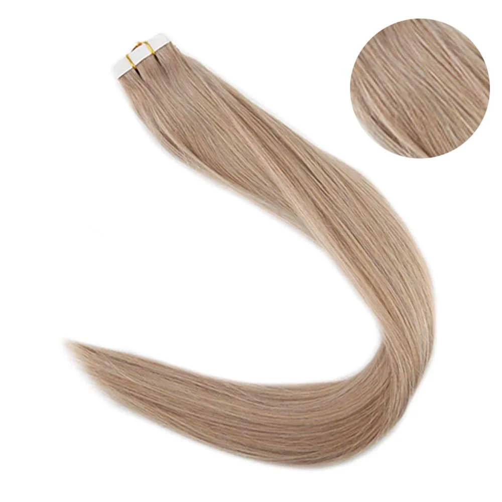18 Ash Blonde Полный блеск, сплошной цвет, лента для наращивания, человеческие волосы, 100 г, 40 шт., лента для волос, кожа, уток, машина для наращивания, Remy - Цвет: 18 Ash Blonde