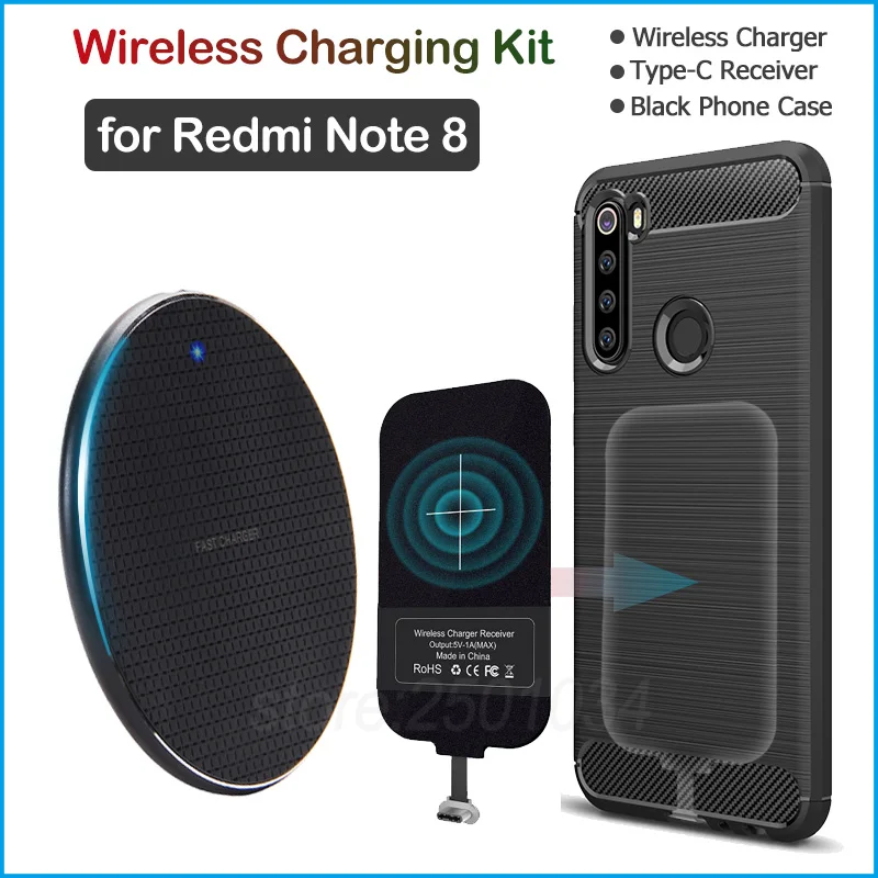 Беспроводное зарядное устройство для Xiaomi Redmi Note 8 Qi беспроводное + адаптер USB Type C