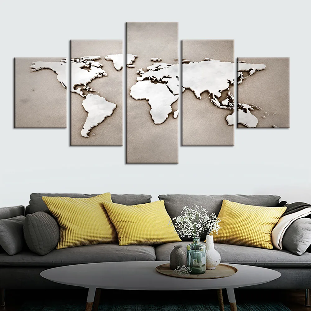 

5 Panel Abstract World Map Modular Wall Art Canvas Poster Pictures HD Print Paintings Home Decor Living Room Bedroom Decoration