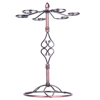

Stainless Steel Wine Glass Holder Bronze Tabletop Stemware Rack with 6 Hooks Freestanding Cup Storage Classic for Home and Bar
